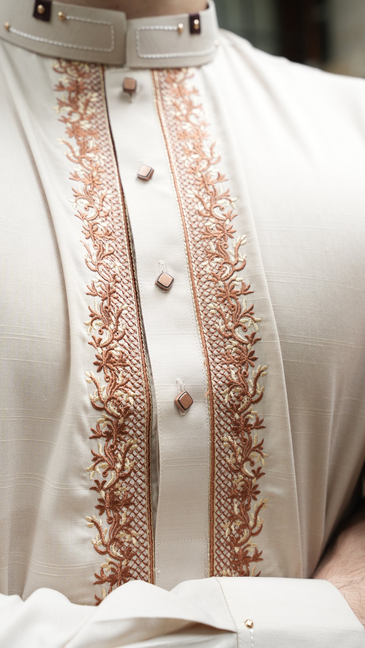 Beige Luxury Embroidered Kurta Trouser