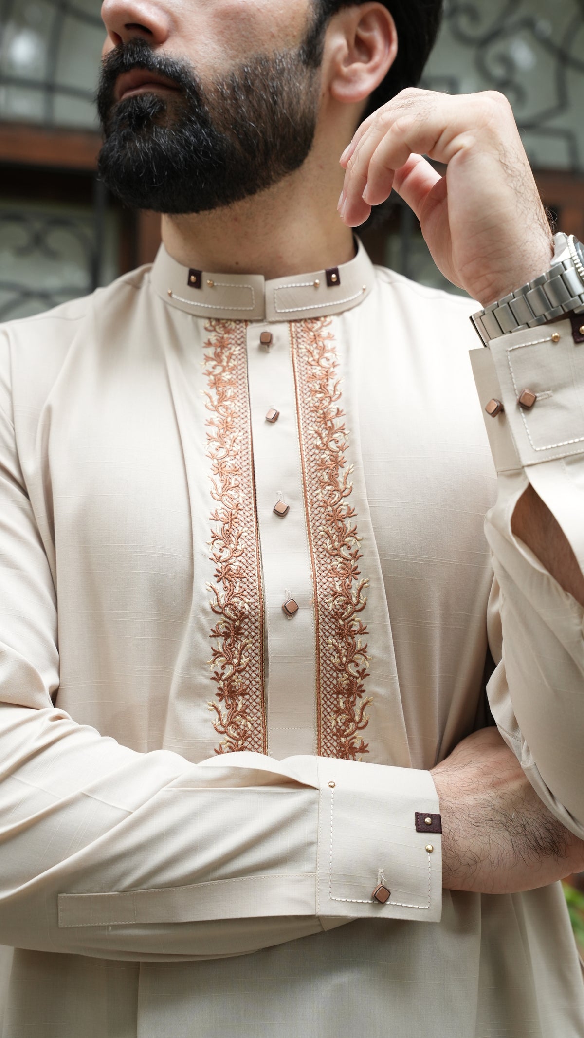 Beige Luxury Embroidered Kurta Trouser