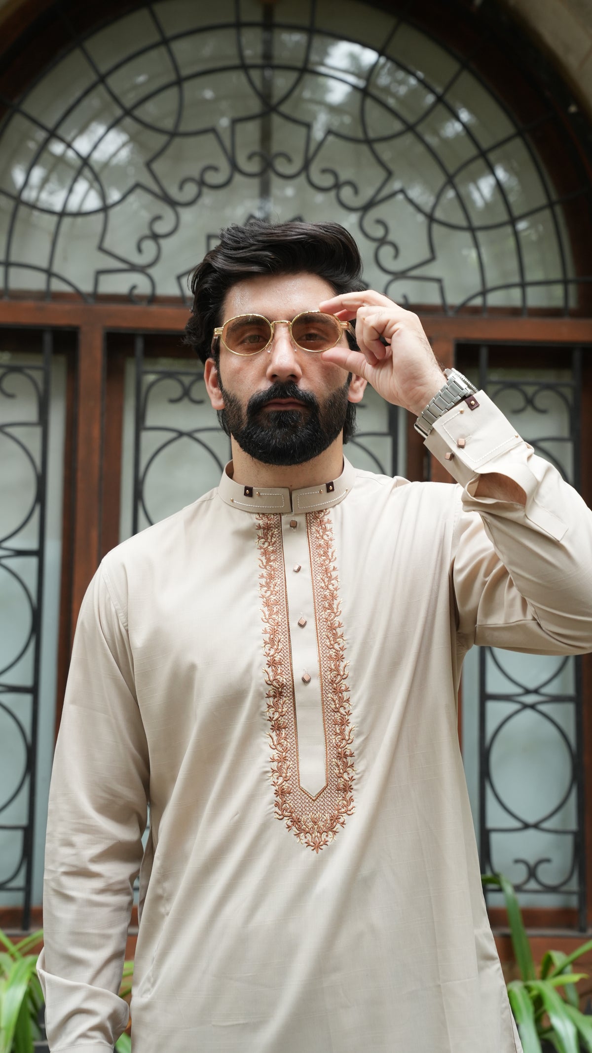 Beige Luxury Embroidered Kurta Trouser