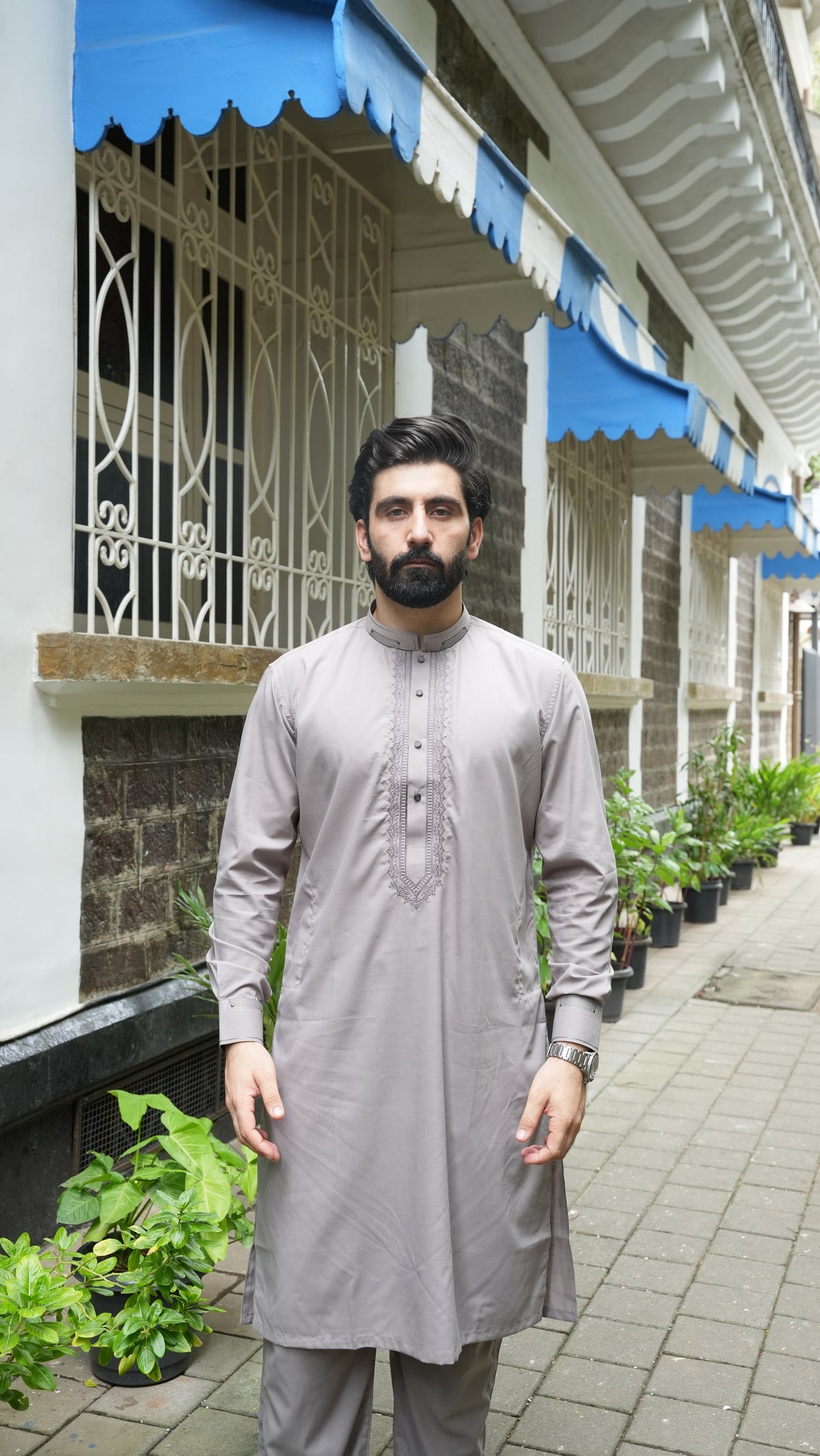 Rock Grey Luxury Embroidered Kurta Trouser