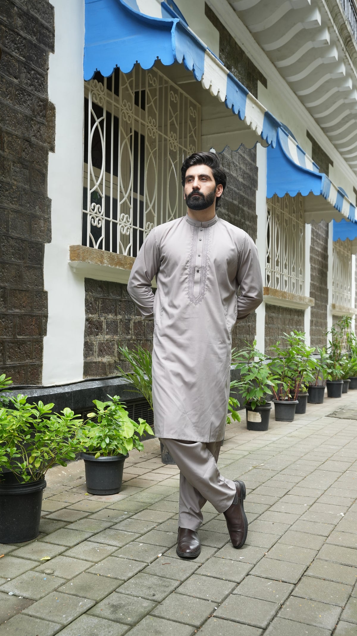 Rock Grey Luxury Embroidered Kurta Trouser