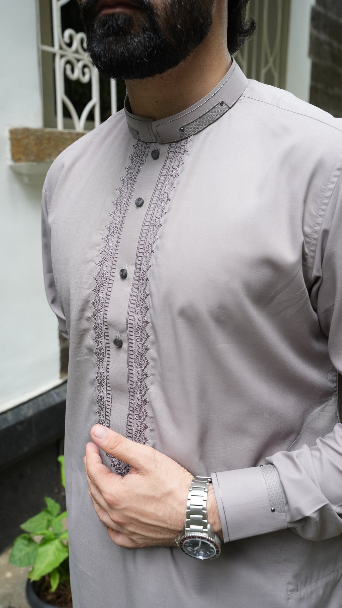 Rock Grey Luxury Embroidered Kurta Trouser