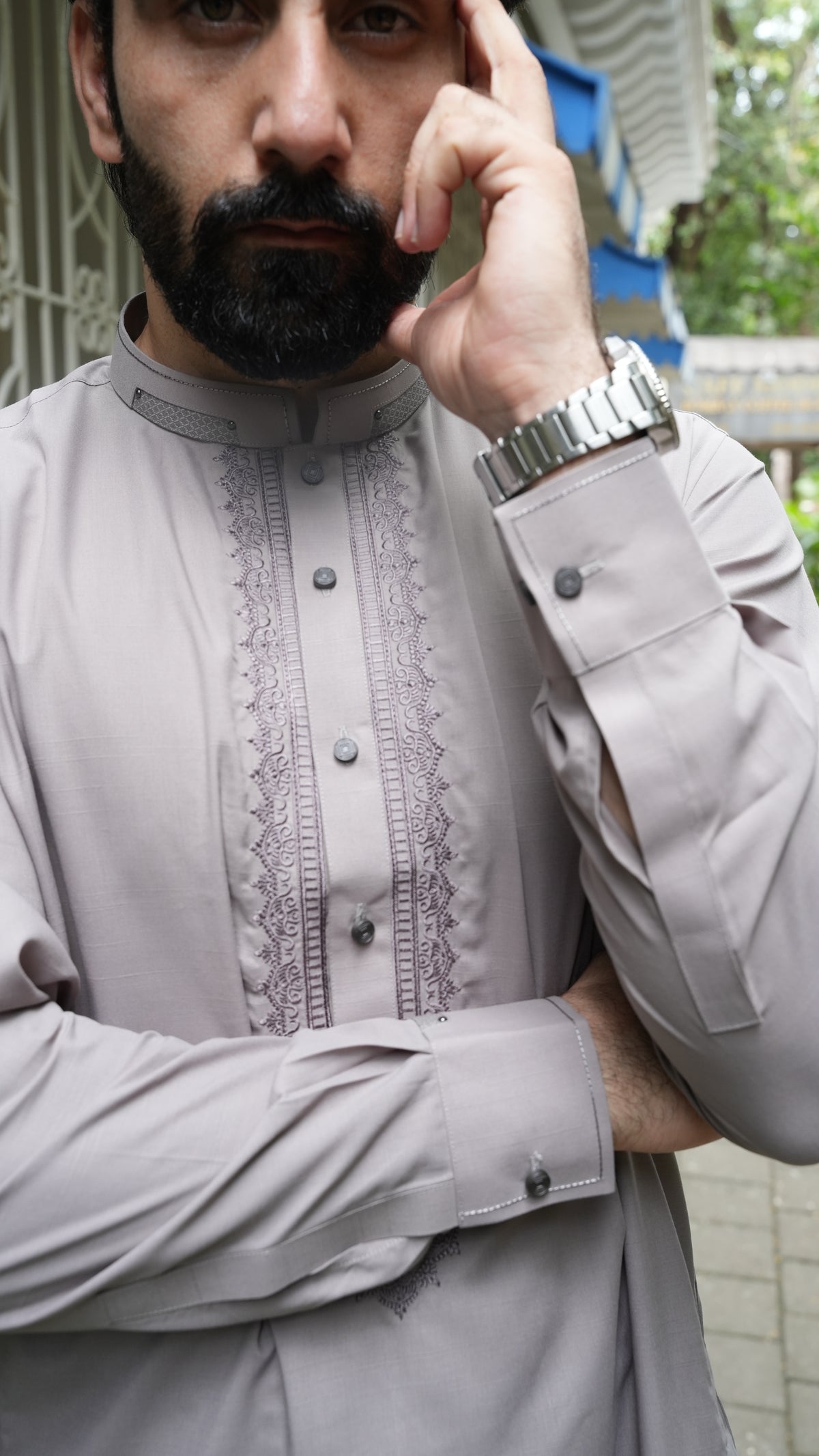 Rock Grey Luxury Embroidered Kurta Trouser