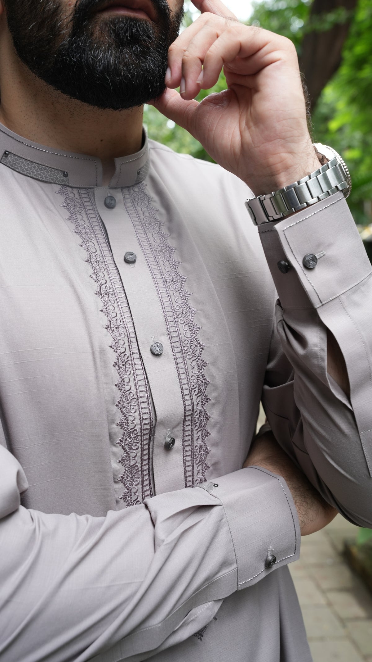 Rock Grey Luxury Embroidered Kurta Trouser