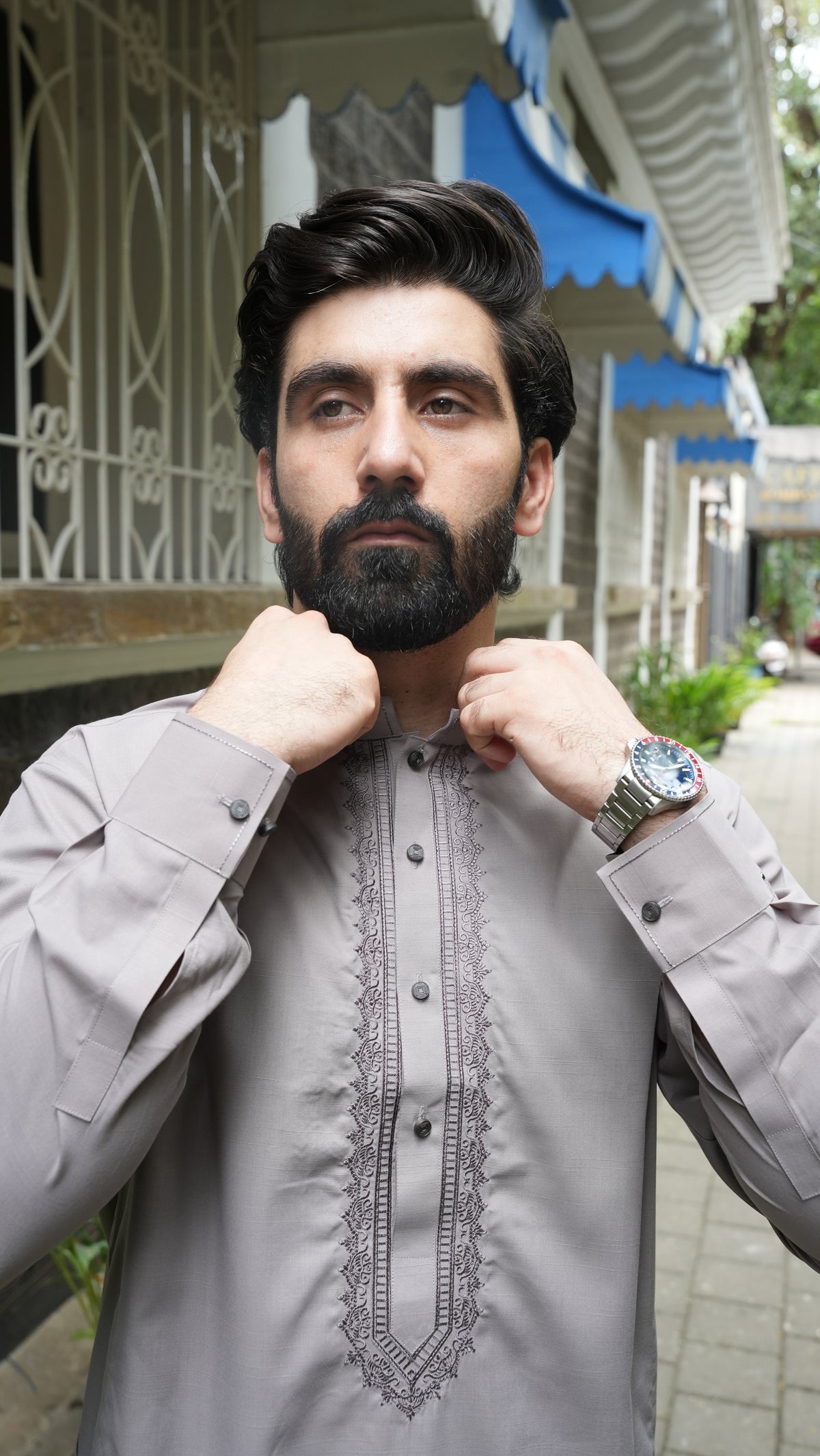 Rock Grey Luxury Embroidered Kurta Trouser