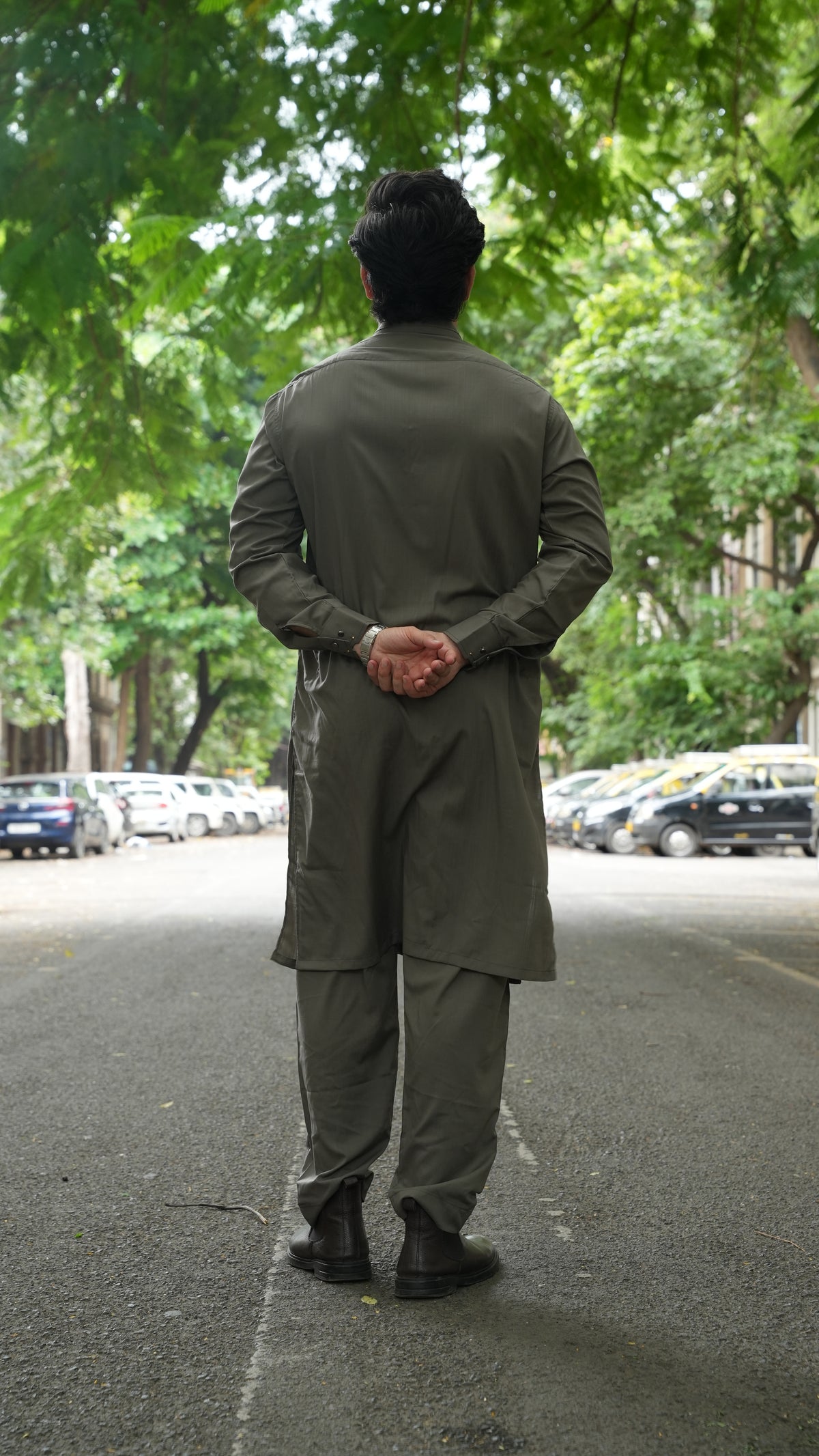 Stone Olive Luxury Embroidered Kurta Trouser
