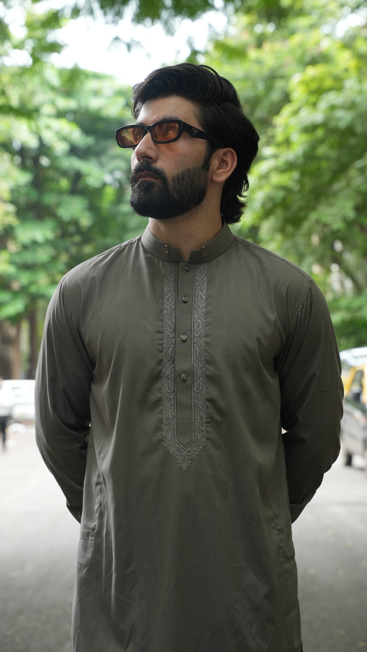Stone Olive Luxury Embroidered Kurta Trouser