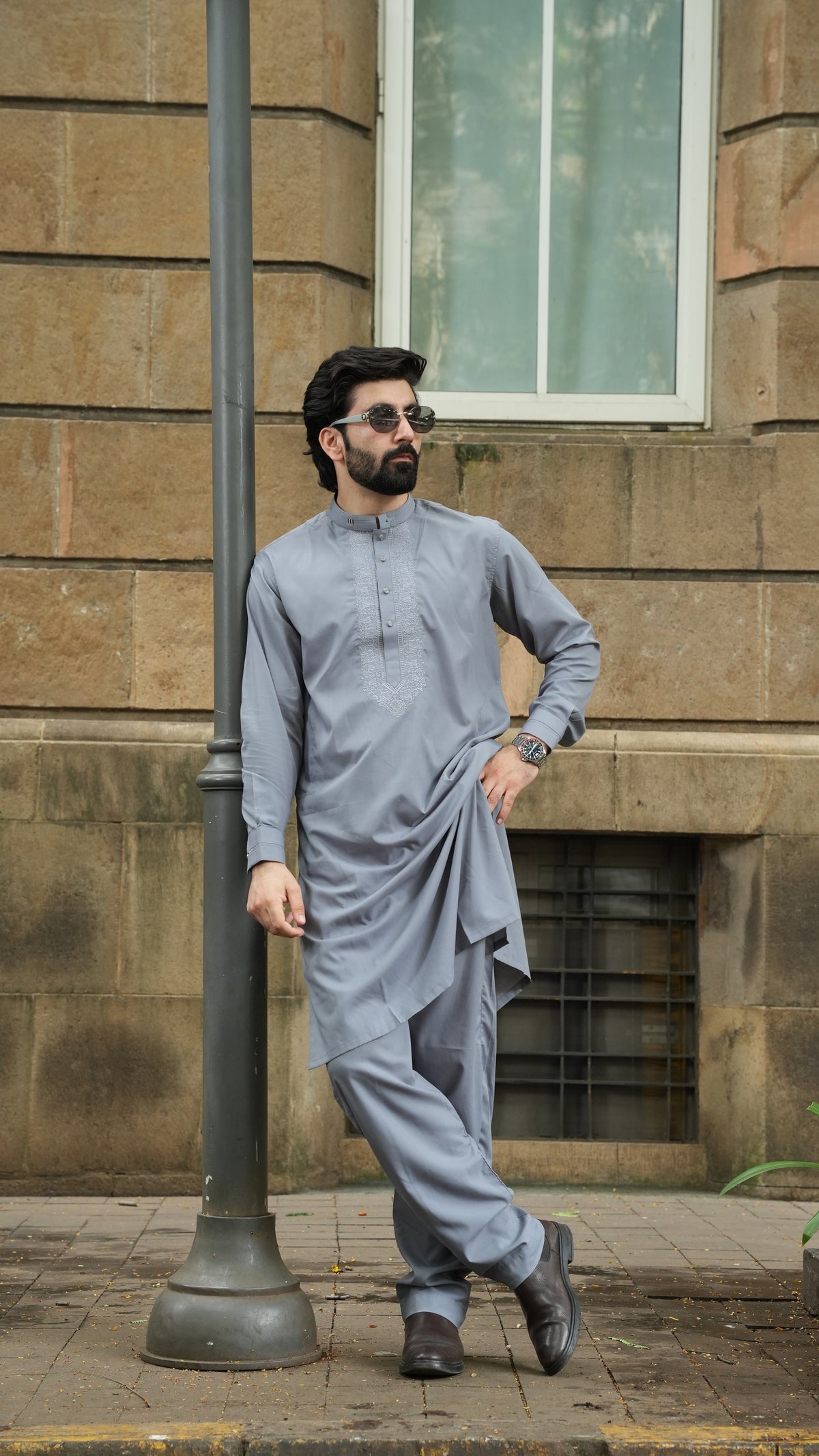 Grey Luxury Embroidered Kurta Trouser