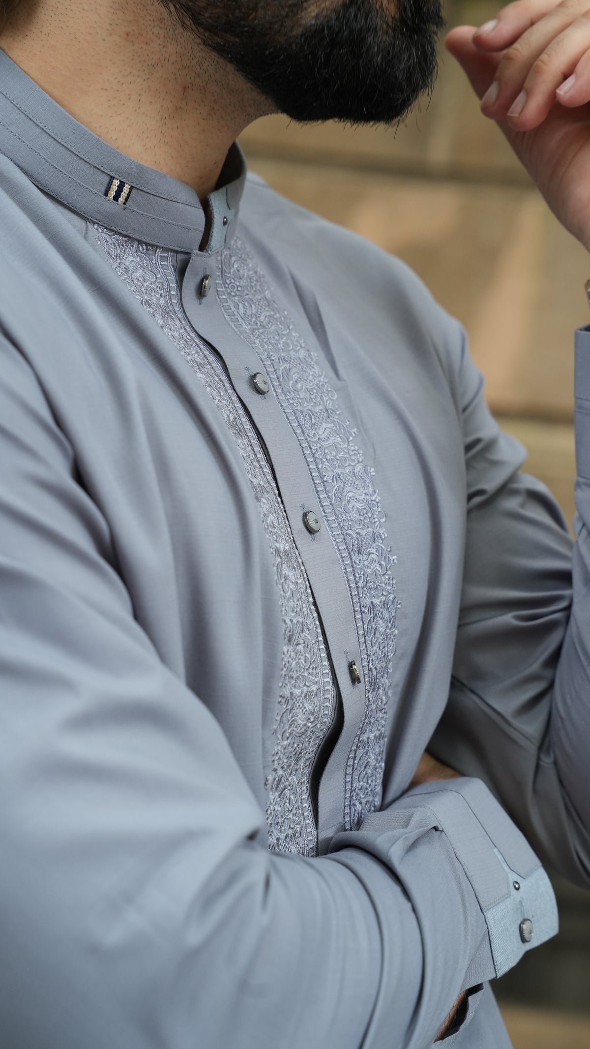 Grey Luxury Embroidered Kurta Trouser