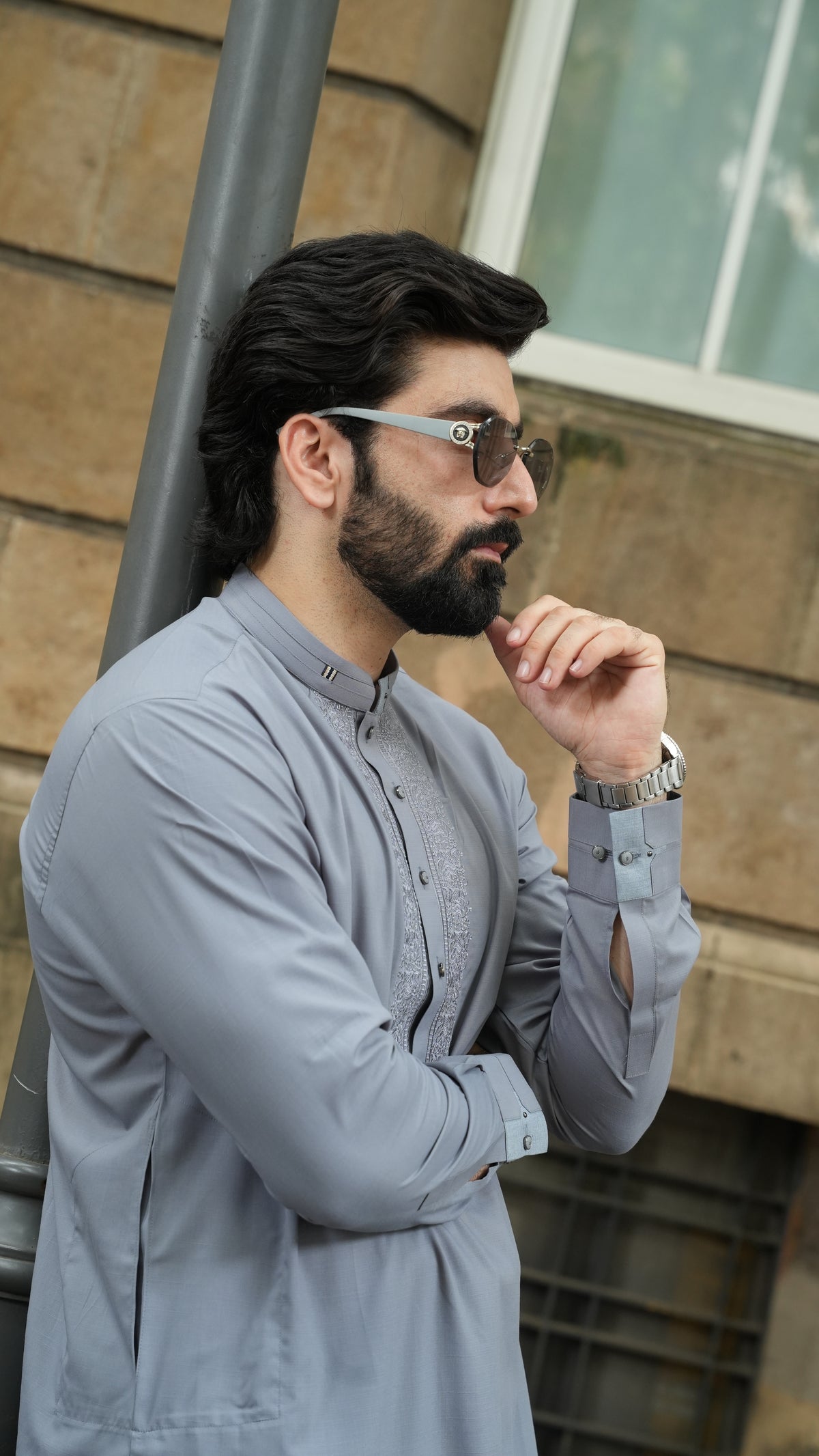 Grey Luxury Embroidered Kurta Trouser