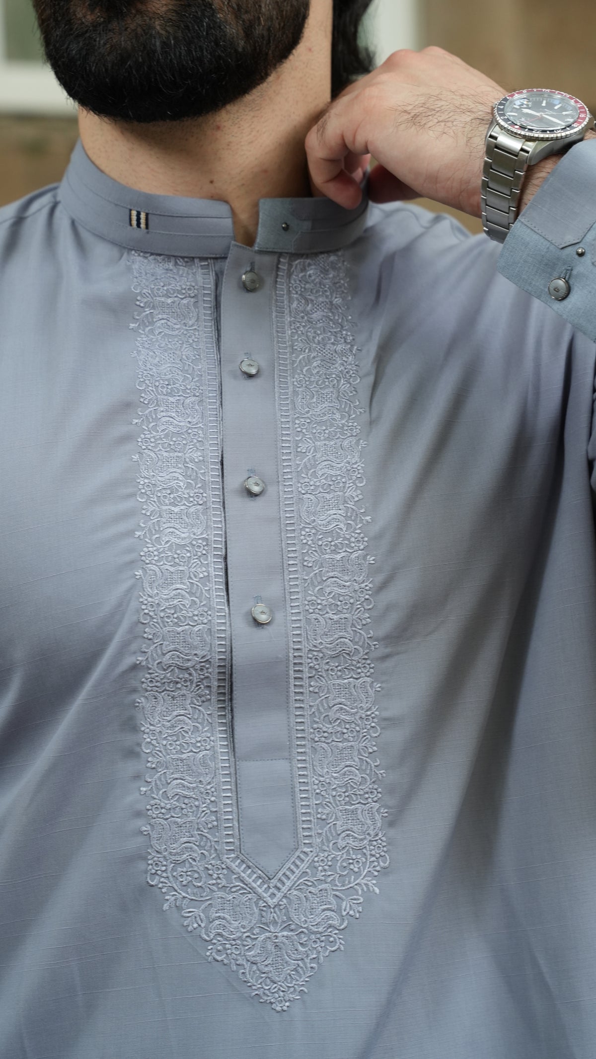 Grey Luxury Embroidered Kurta Trouser