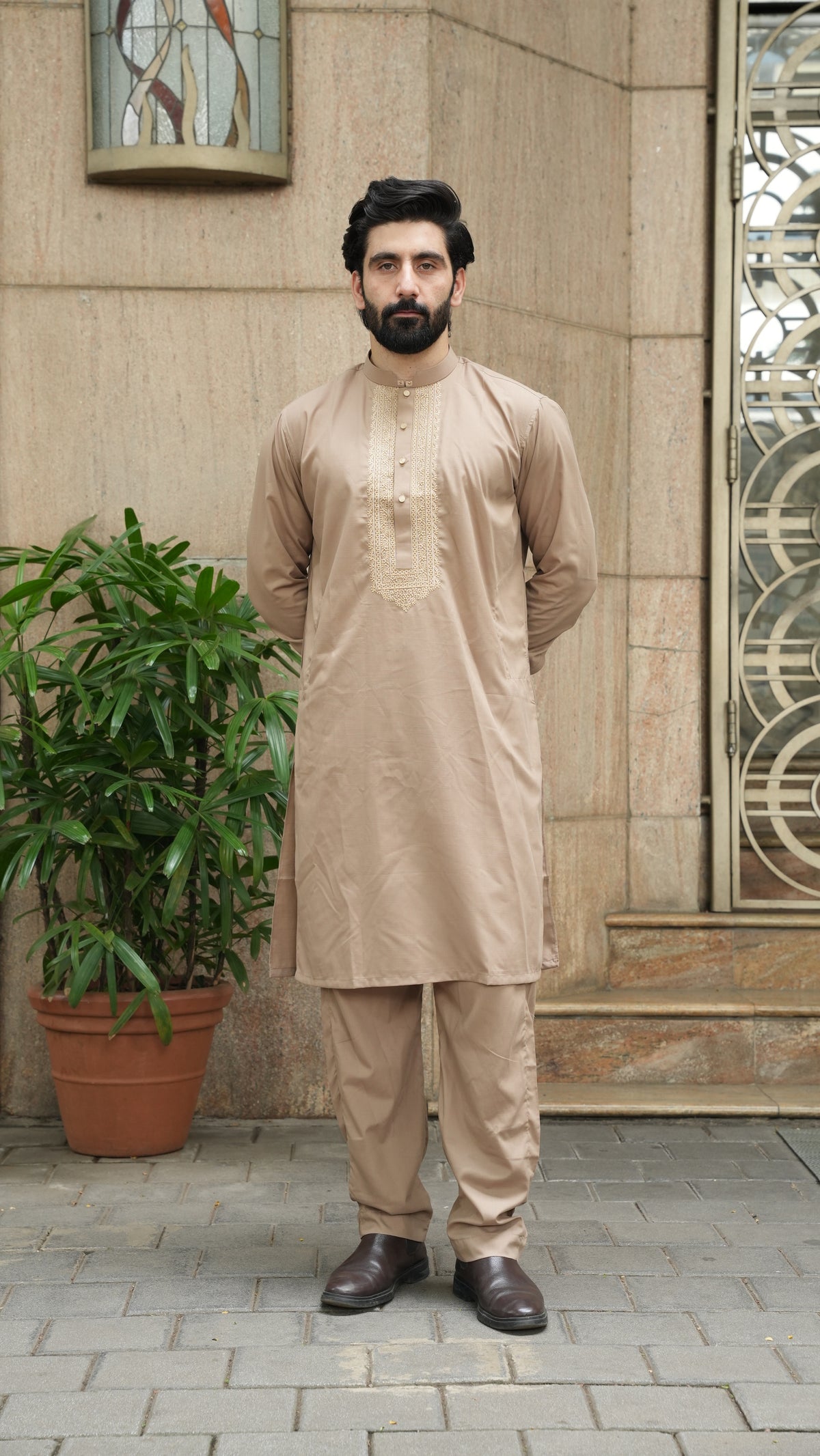 Camel Luxury Embroidered Kurta Trouser