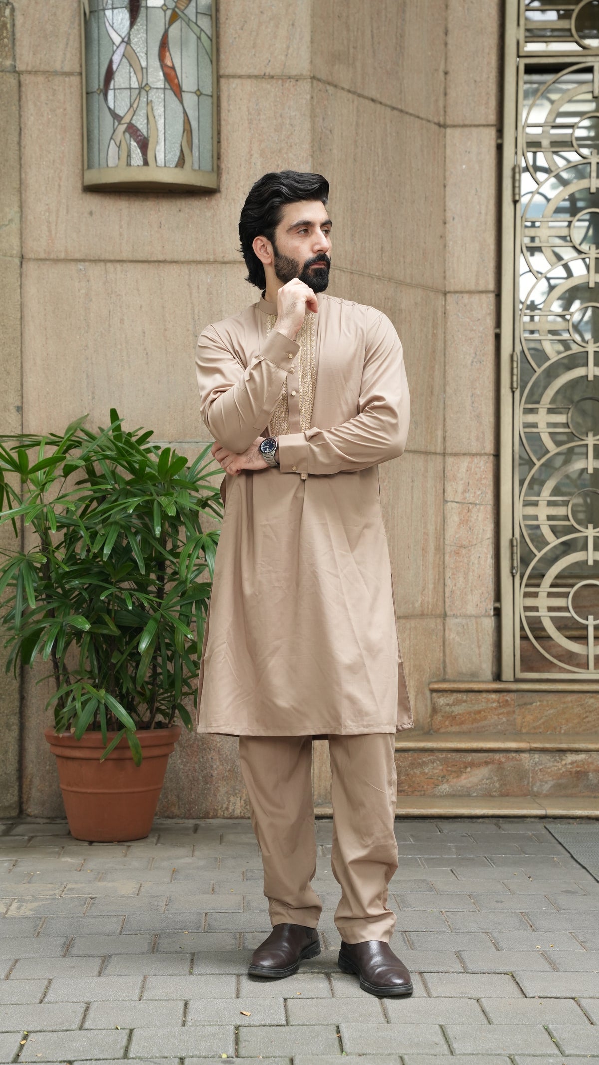 Camel Luxury Embroidered Kurta Trouser