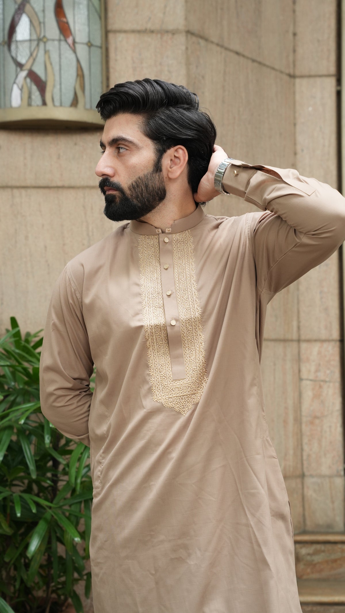 Camel Luxury Embroidered Kurta Trouser
