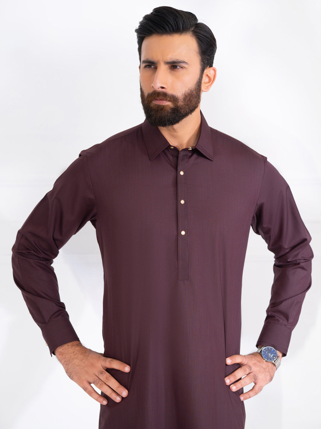 Wasim Akram Burgundy Blended Kameez Shalwar