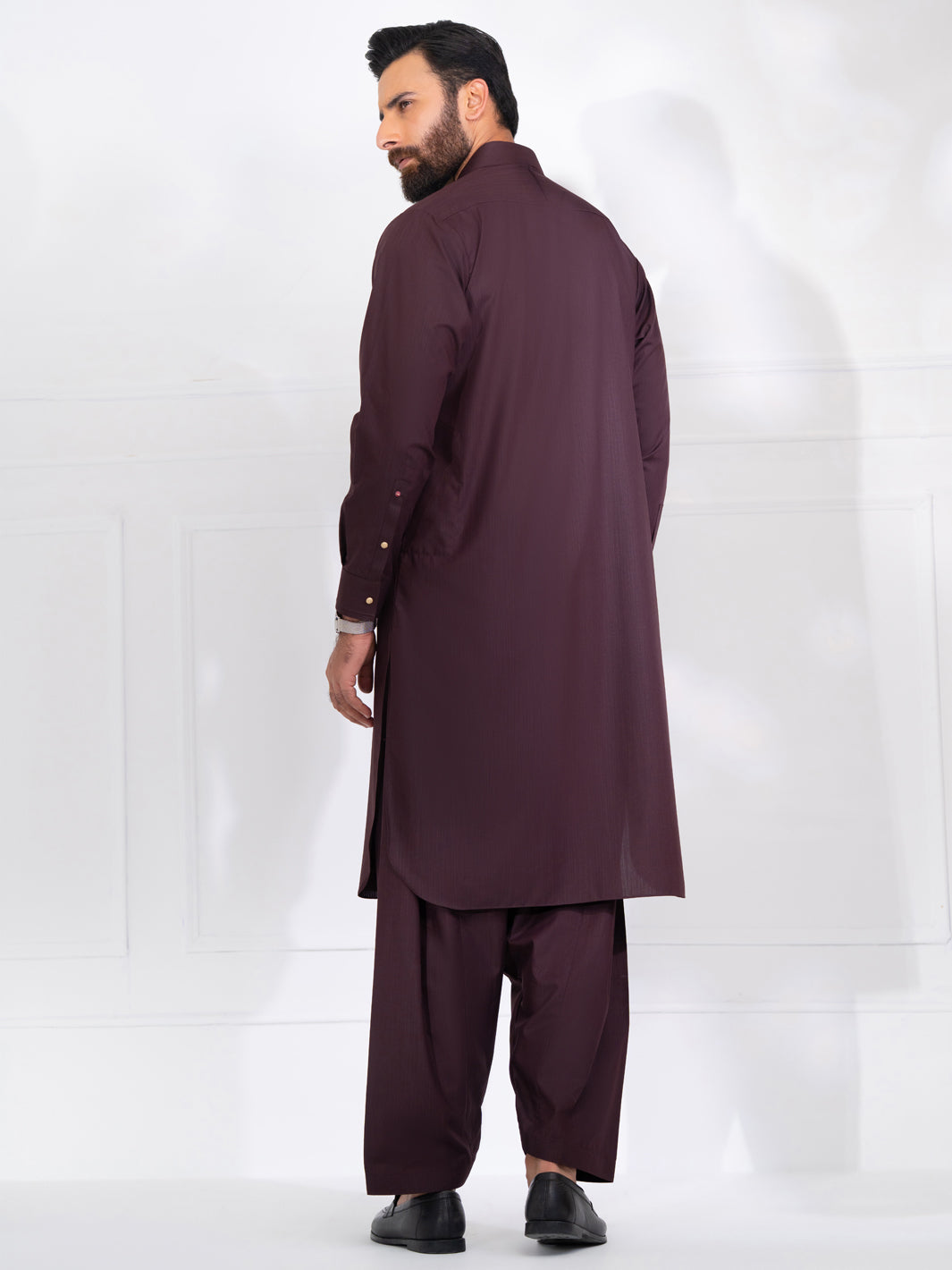 Wasim Akram Burgundy Blended Kameez Shalwar