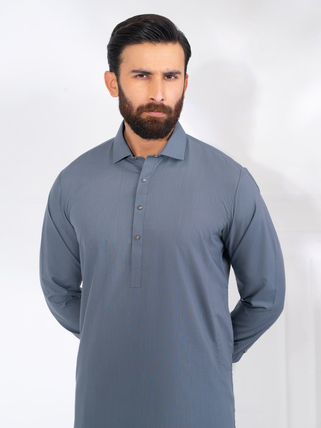 Wasim Akram Dark Grey Blended Kameez Shalwar