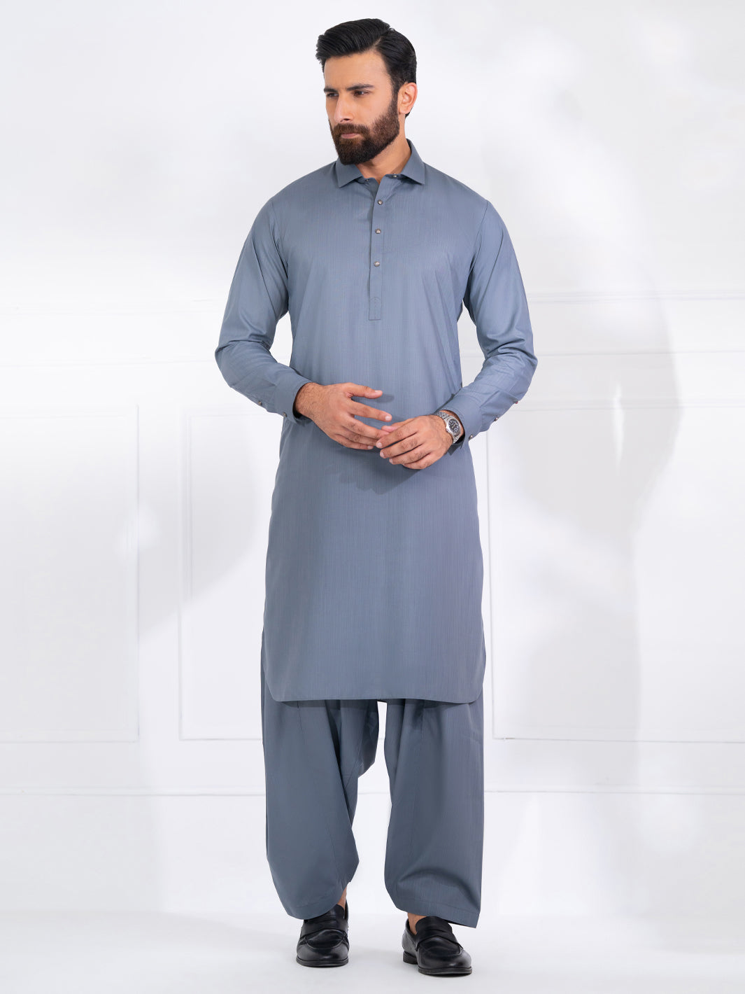 Wasim Akram Dark Grey Blended Kameez Shalwar