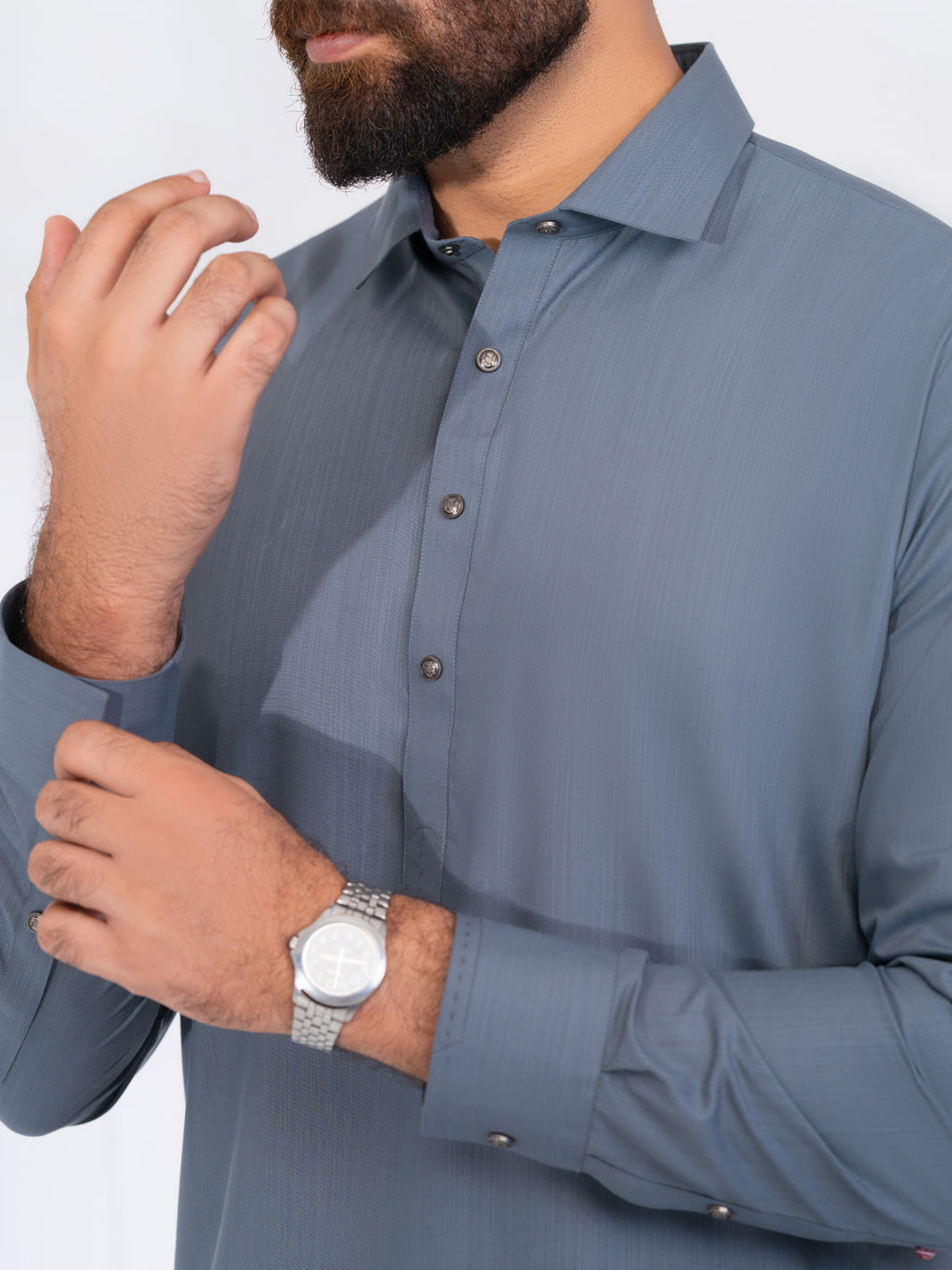 Wasim Akram Dark Grey Blended Kameez Shalwar