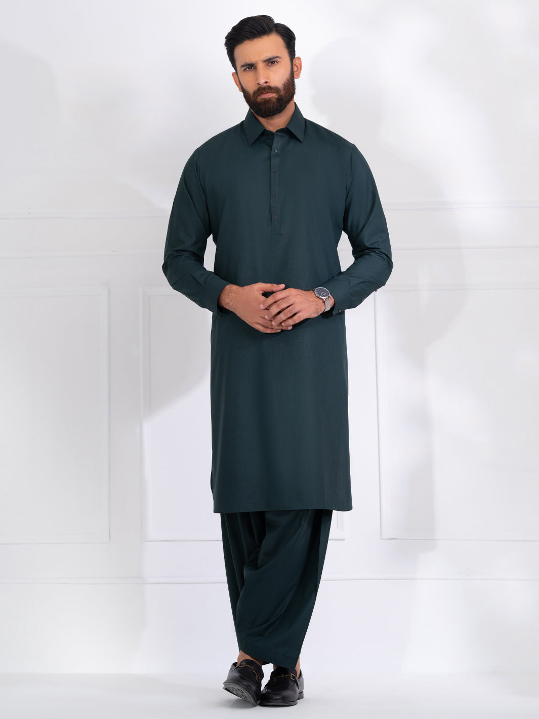 Wasim Akram Green Blended Kameez Shalwar