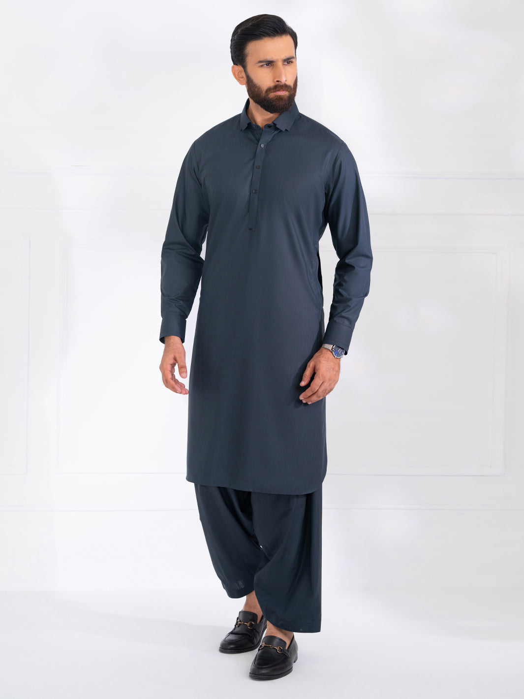 Wasim Akram Charcoal Grey Blended Kameez Shalwar