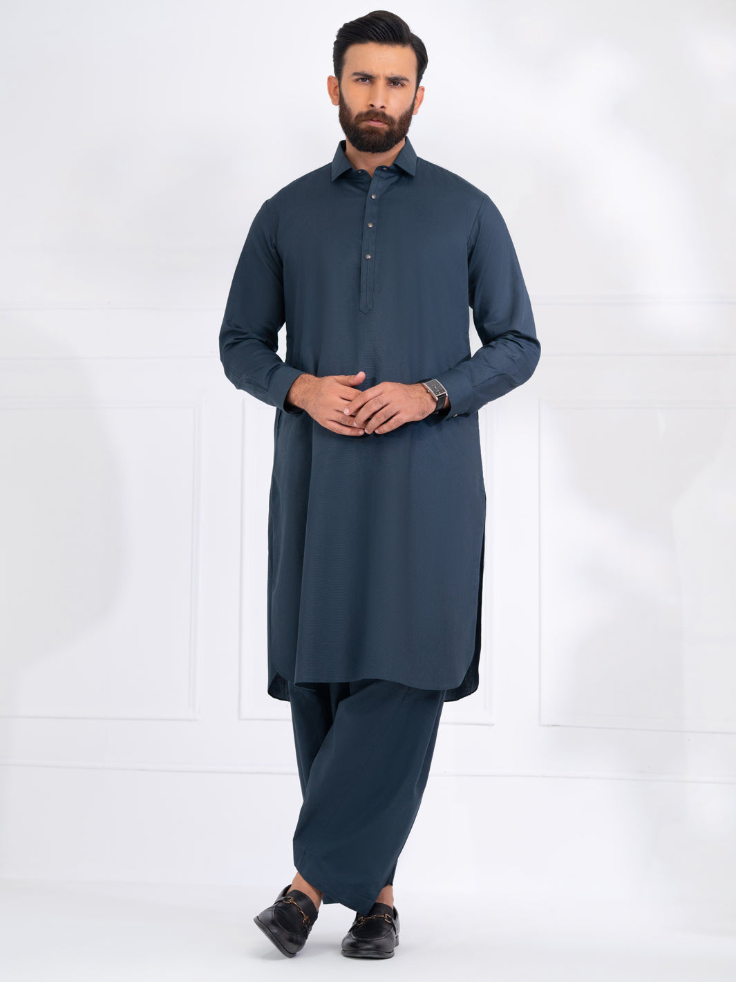 Wasim Akram Teal Blended Kameez Shalwar