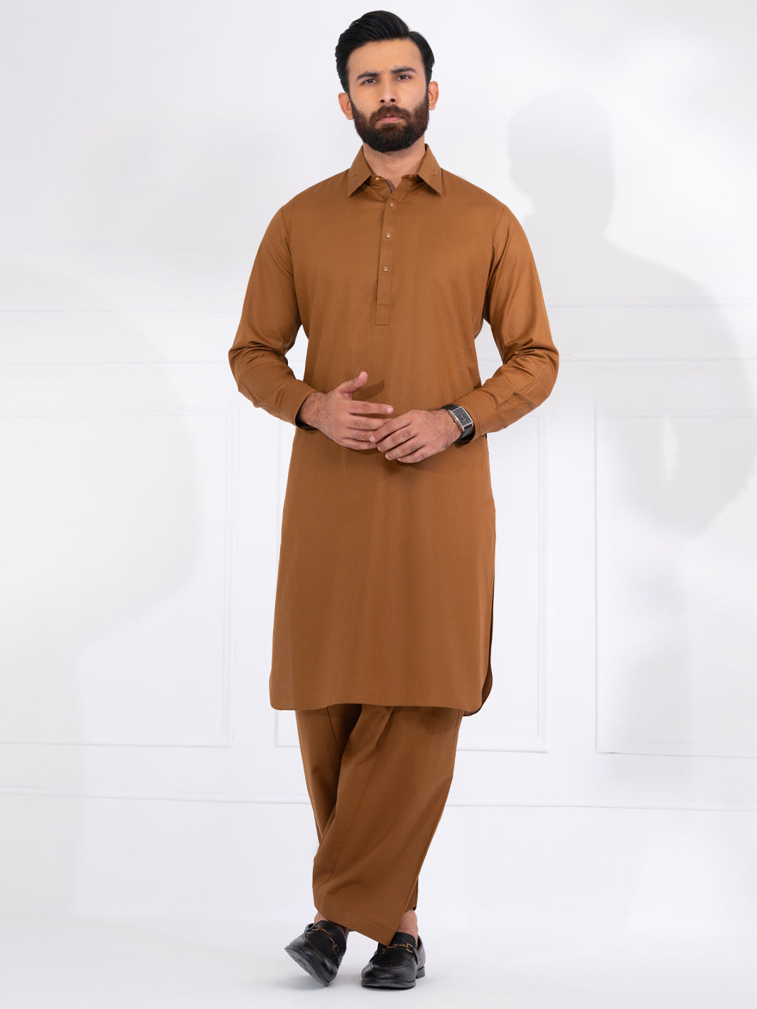 Wasim Akram Brown Blended Kameez Shalwar