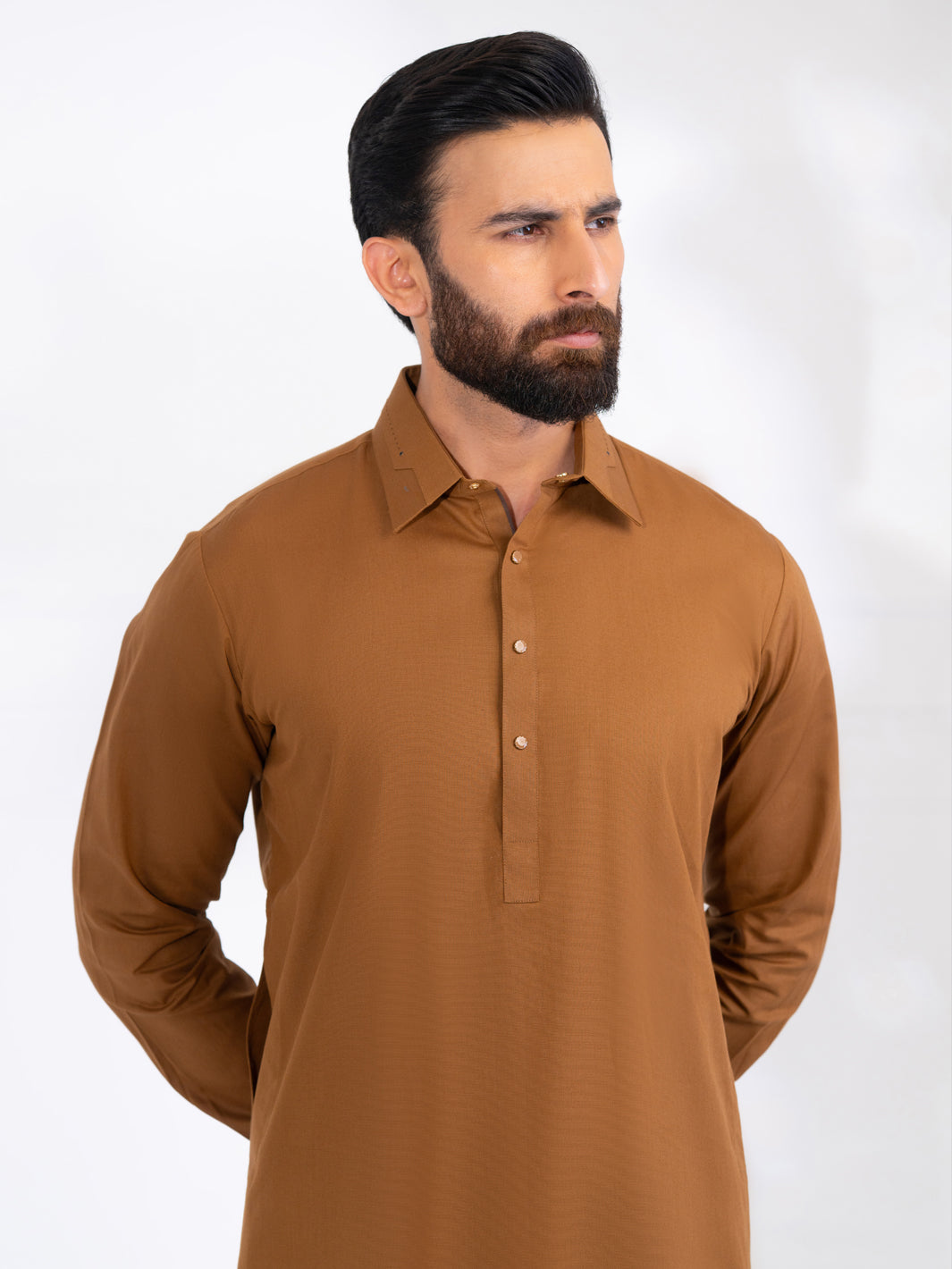 Wasim Akram Brown Blended Kameez Shalwar