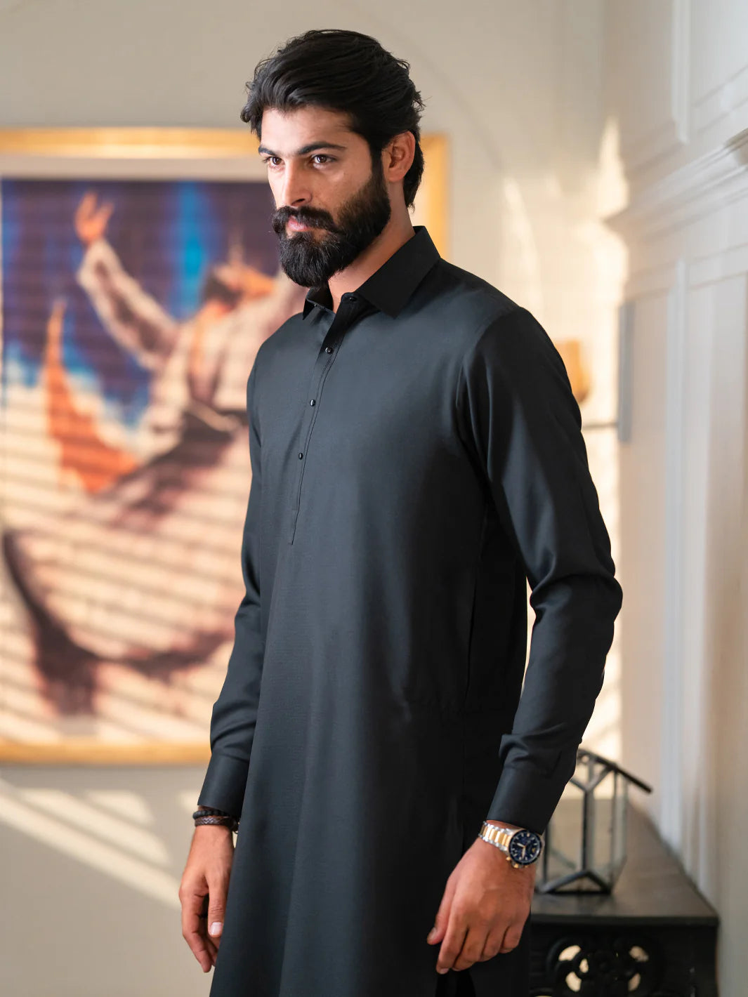 Wasim Akram Black Limited Edition Blended Kameez Shalwar