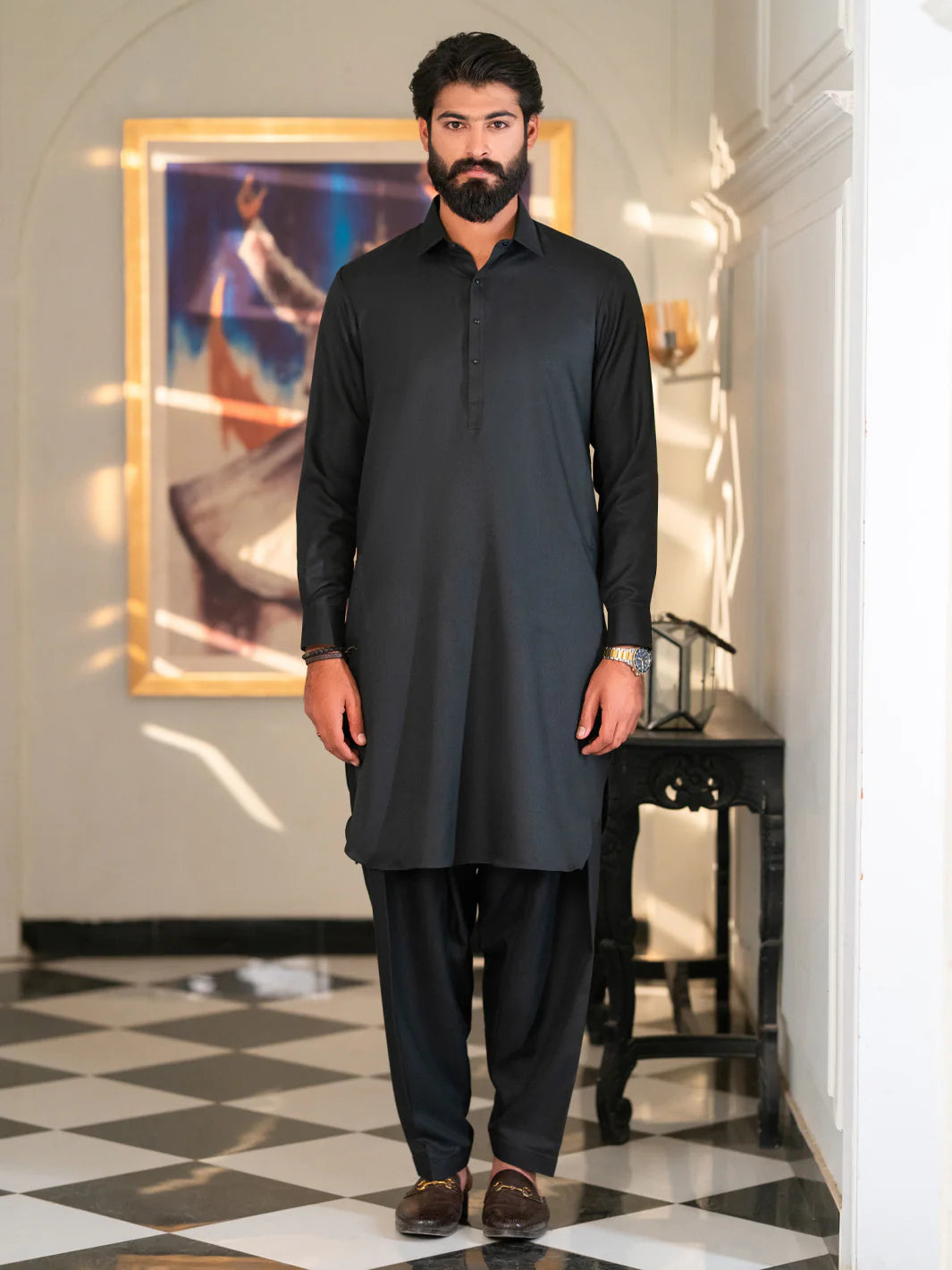 Wasim Akram Black Limited Edition Blended Kameez Shalwar
