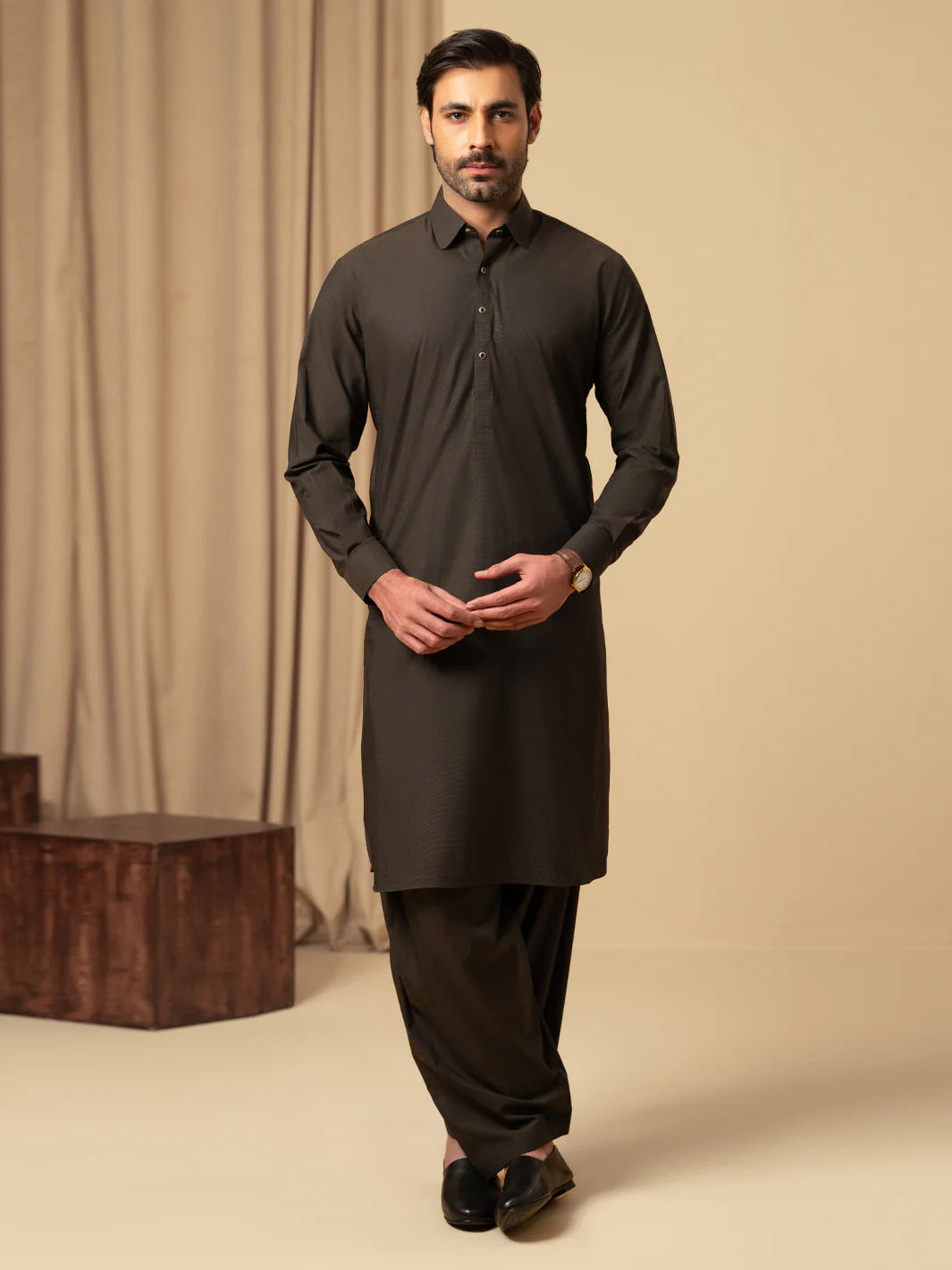 Wasim Akram Dark Brown Luxury Fine Cotton Kameez Shalwar