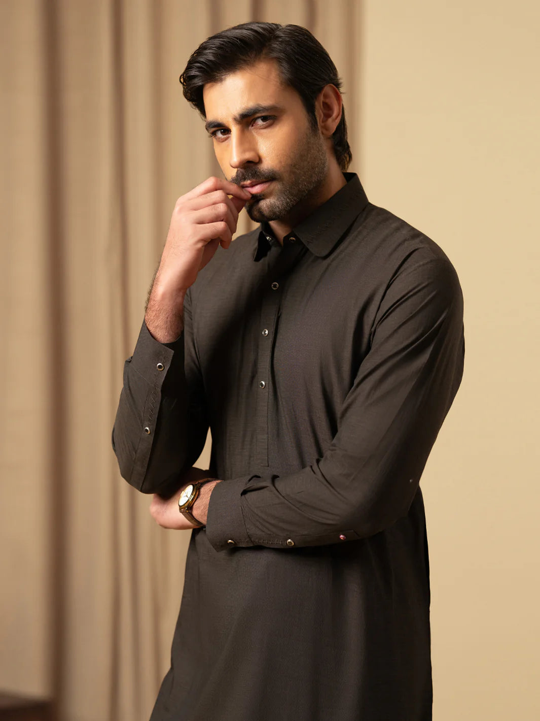 Wasim Akram Dark Brown Luxury Fine Cotton Kameez Shalwar