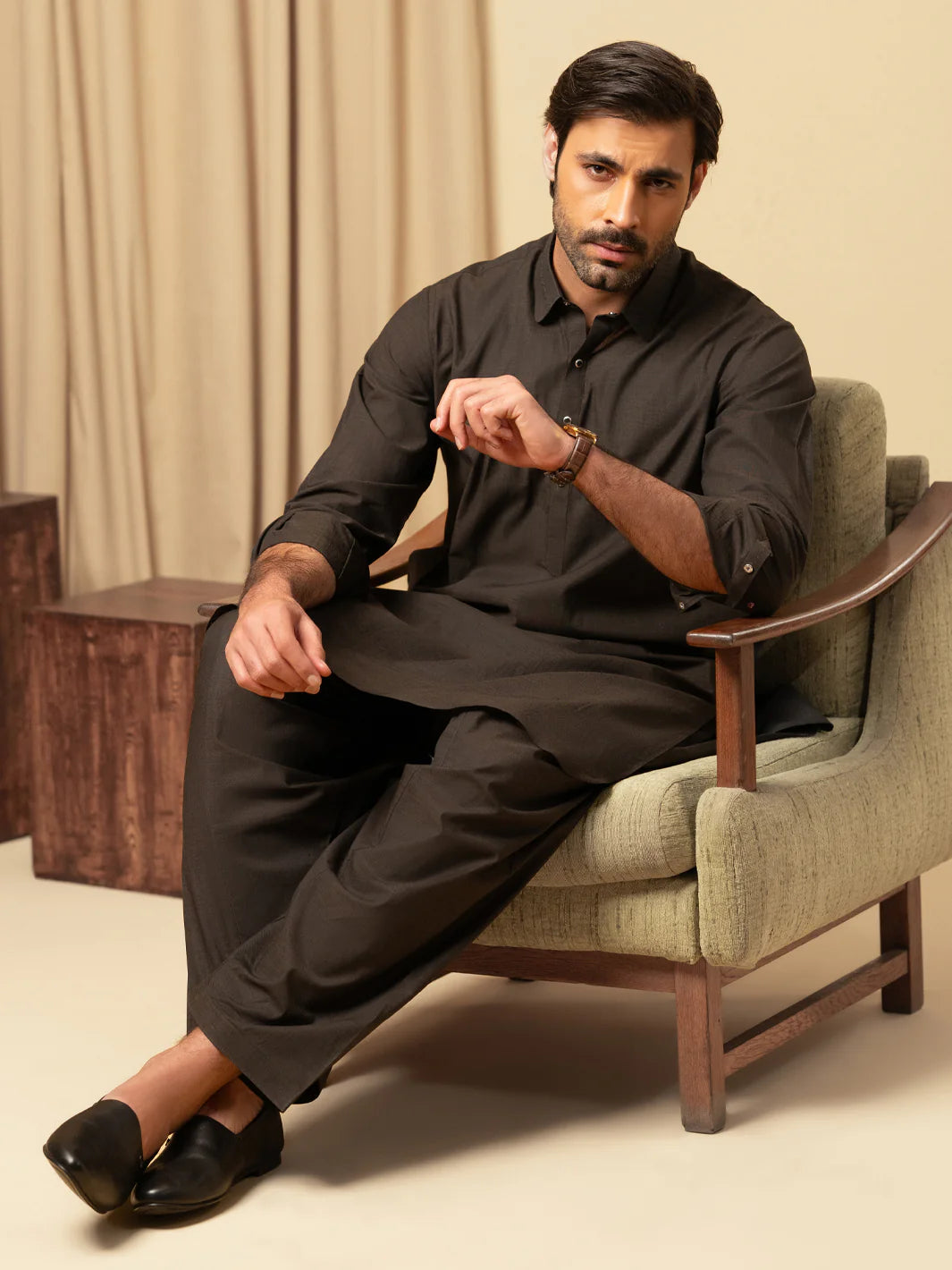Wasim Akram Dark Brown Luxury Fine Cotton Kameez Shalwar