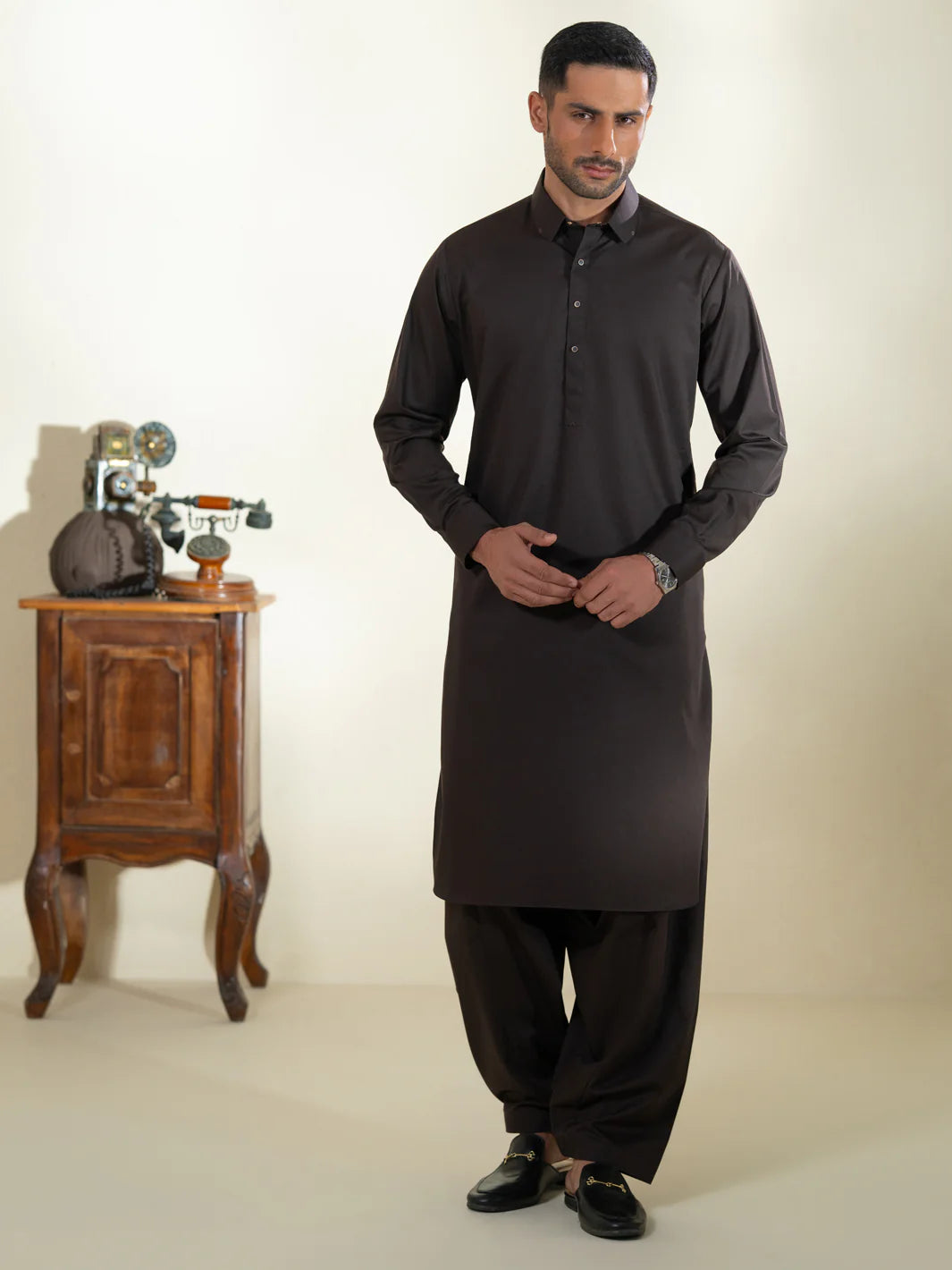 Wasim Akram Intense Brown Blended Kameez Shalwar