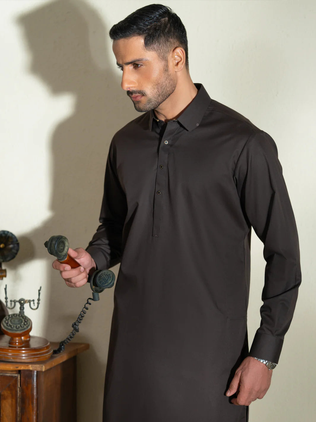 Wasim Akram Intense Brown Blended Kameez Shalwar
