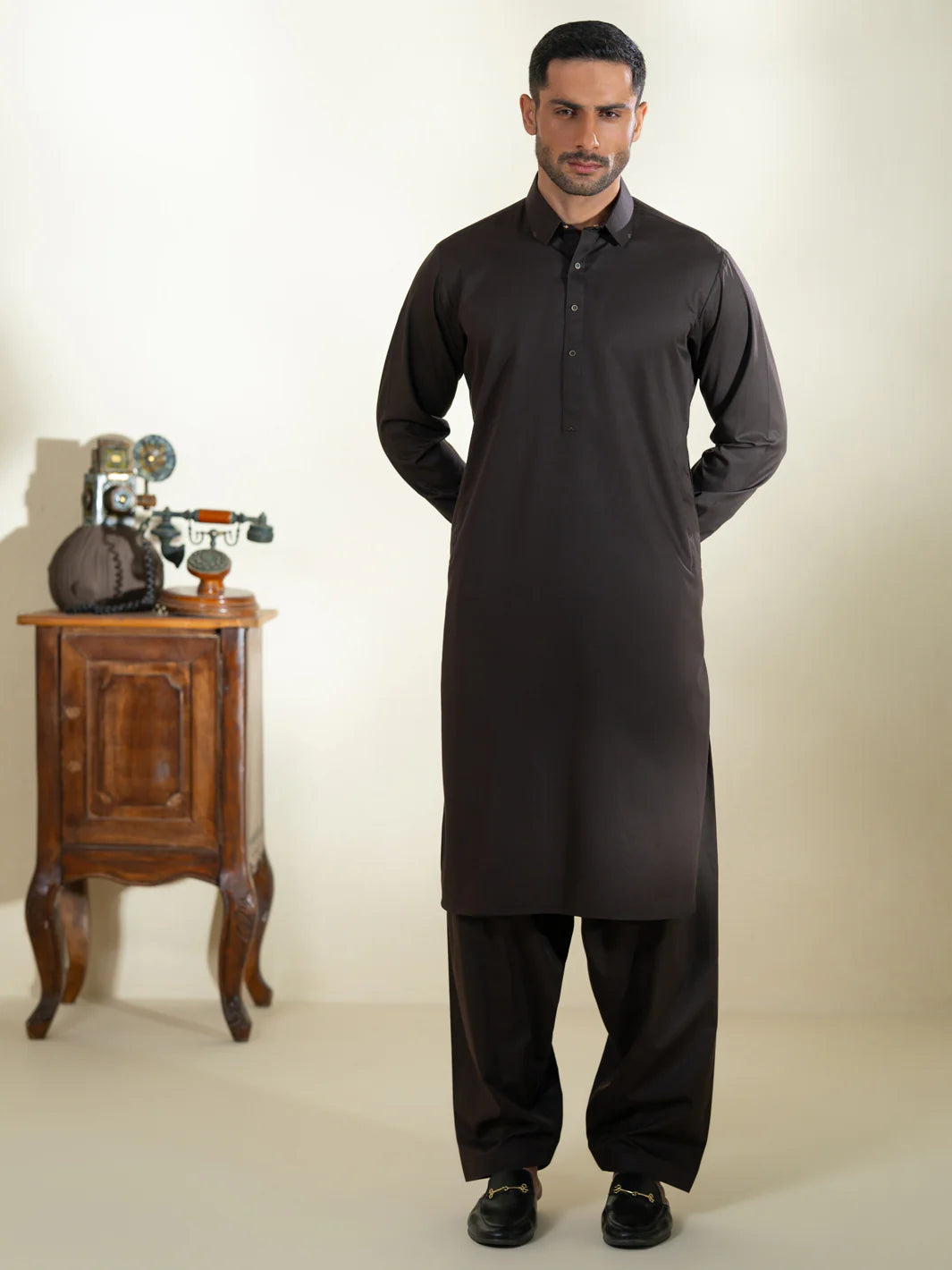 Wasim Akram Intense Brown Blended Kameez Shalwar