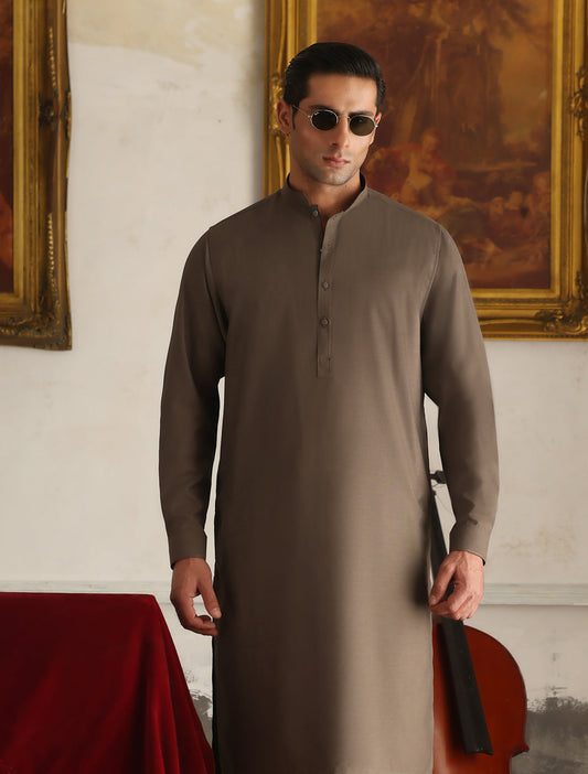 Premium Textured Weave Taupe Kameez Shalwar (SHK2454)