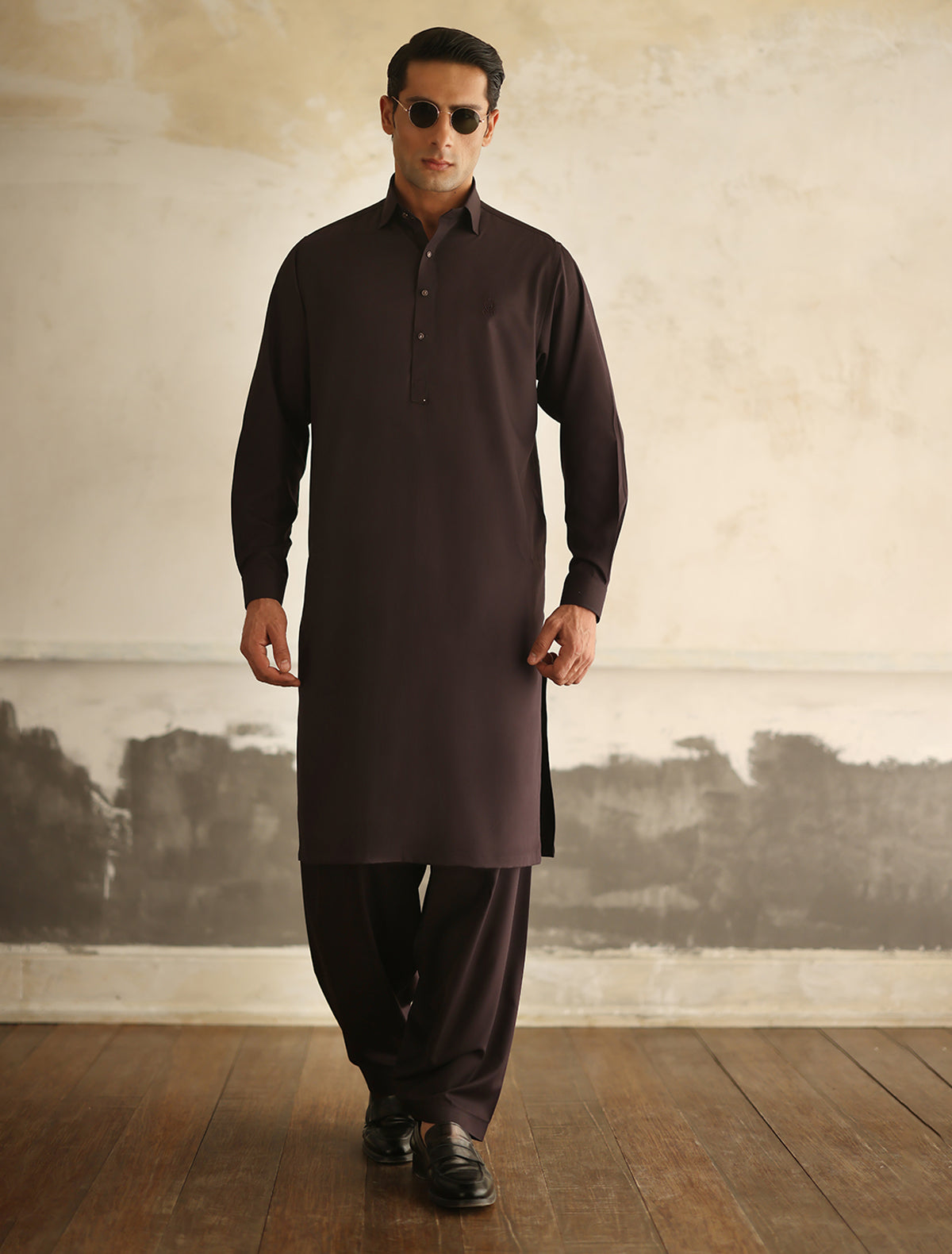 Burgundy Twill Kameez Shalwar (SHK2462)