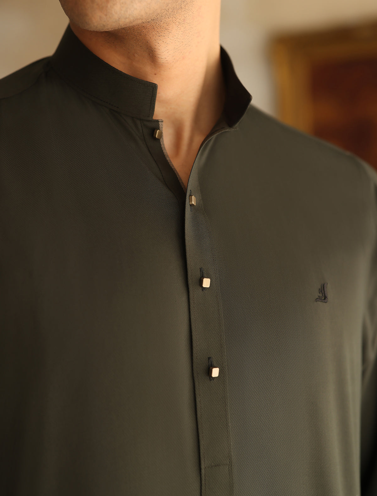 Olive Textured Kameez Shalwar (SHK2464)
