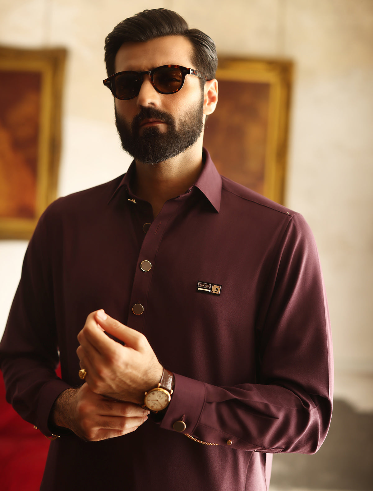 Maroon Gold Detailed - Limited Edition Kameez Shalwar (SHK2469)