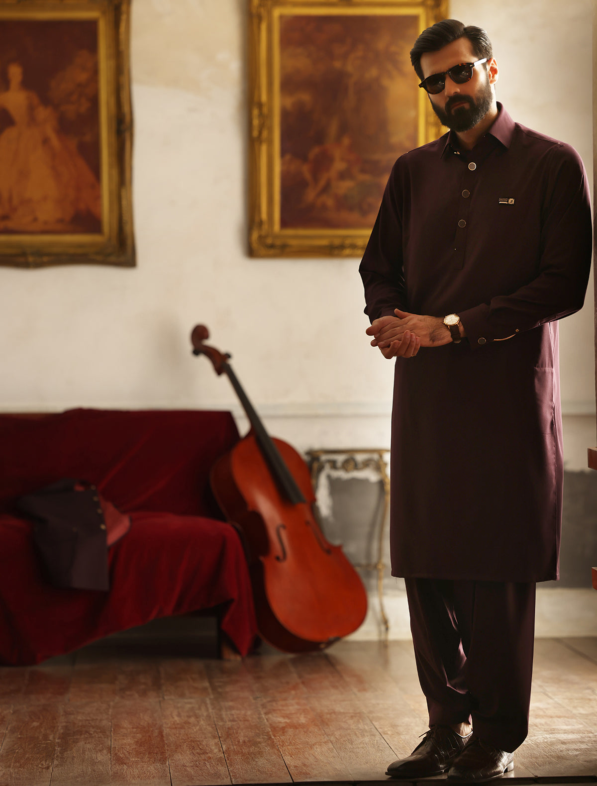 Maroon Gold Detailed - Limited Edition Kameez Shalwar (SHK2469)