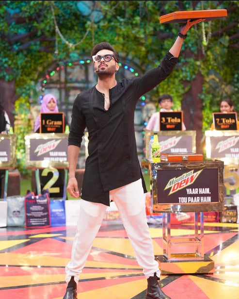 Snug Black Pleated Loop Kurta Trouser & Waistcoat