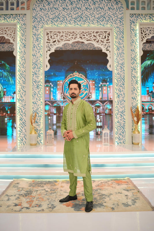 Thyme Green Embroidered Limited Edition Kurta Pyjama