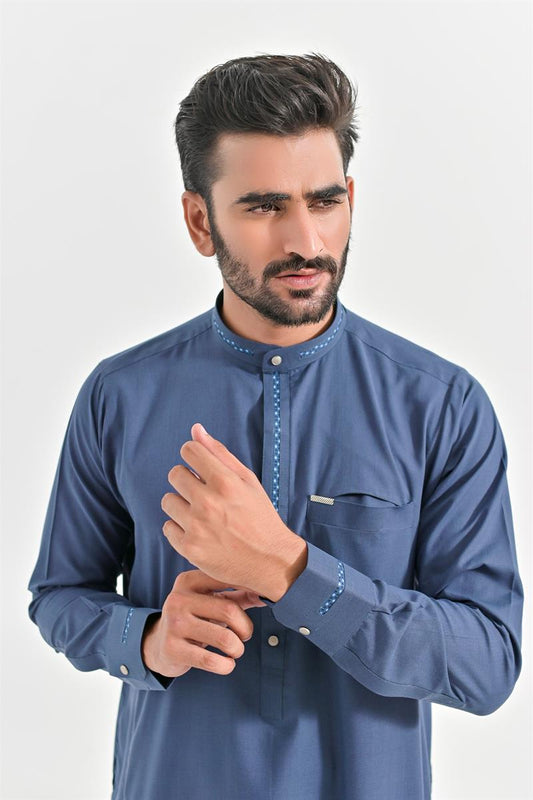 Al Turab Blue Contrast Thobe S1029