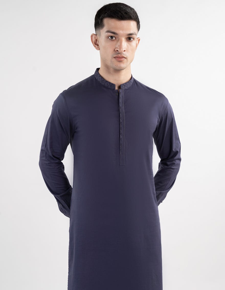 Blue Embroidered Cotton Kameez Shalwar