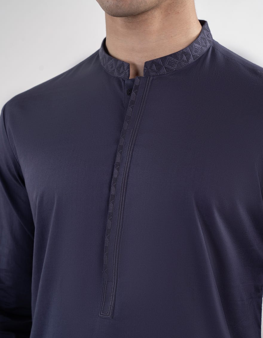 Blue Embroidered Cotton Kameez Shalwar