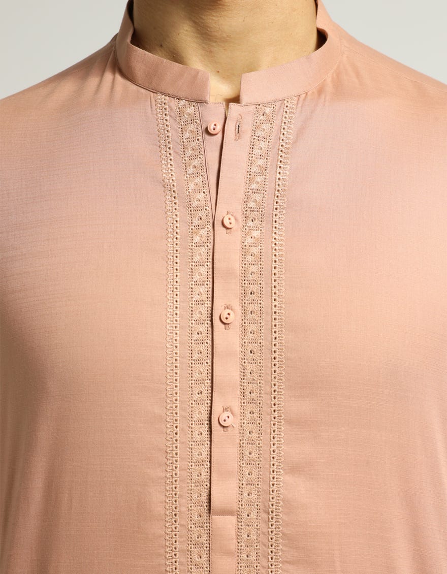 Peach Luxury Cotton Embroidered Kurta Trouser