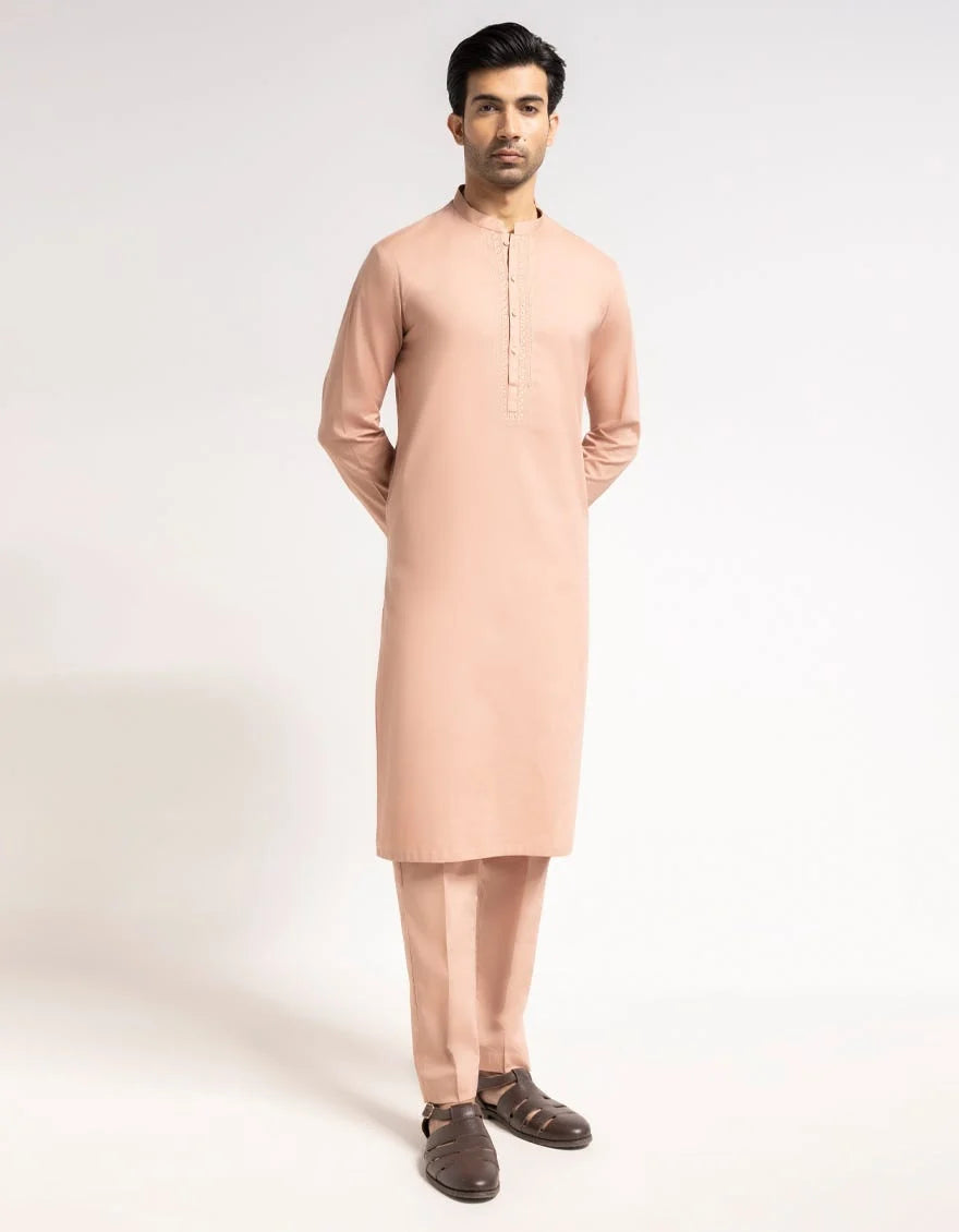 Peach Luxury Cotton Embroidered Kurta Trouser