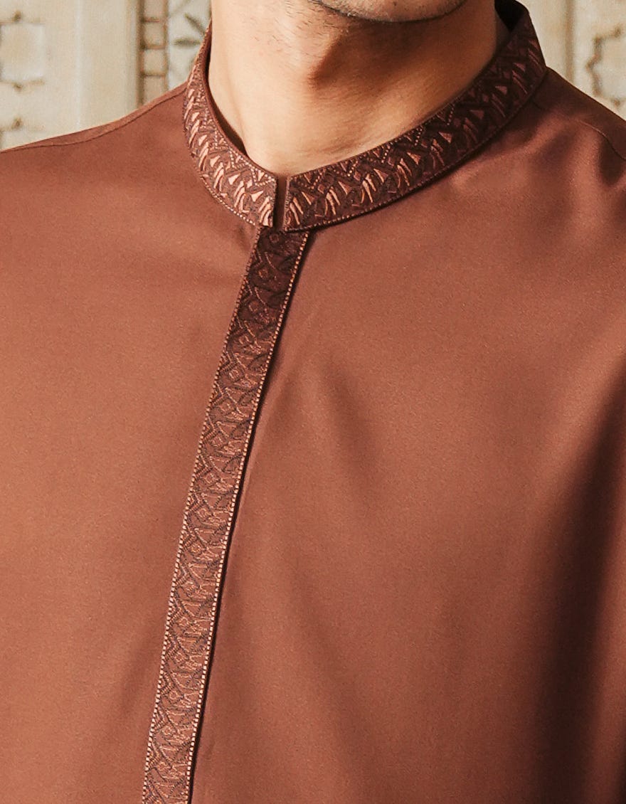 Rust Embroidered Blended Kameez Shalwar