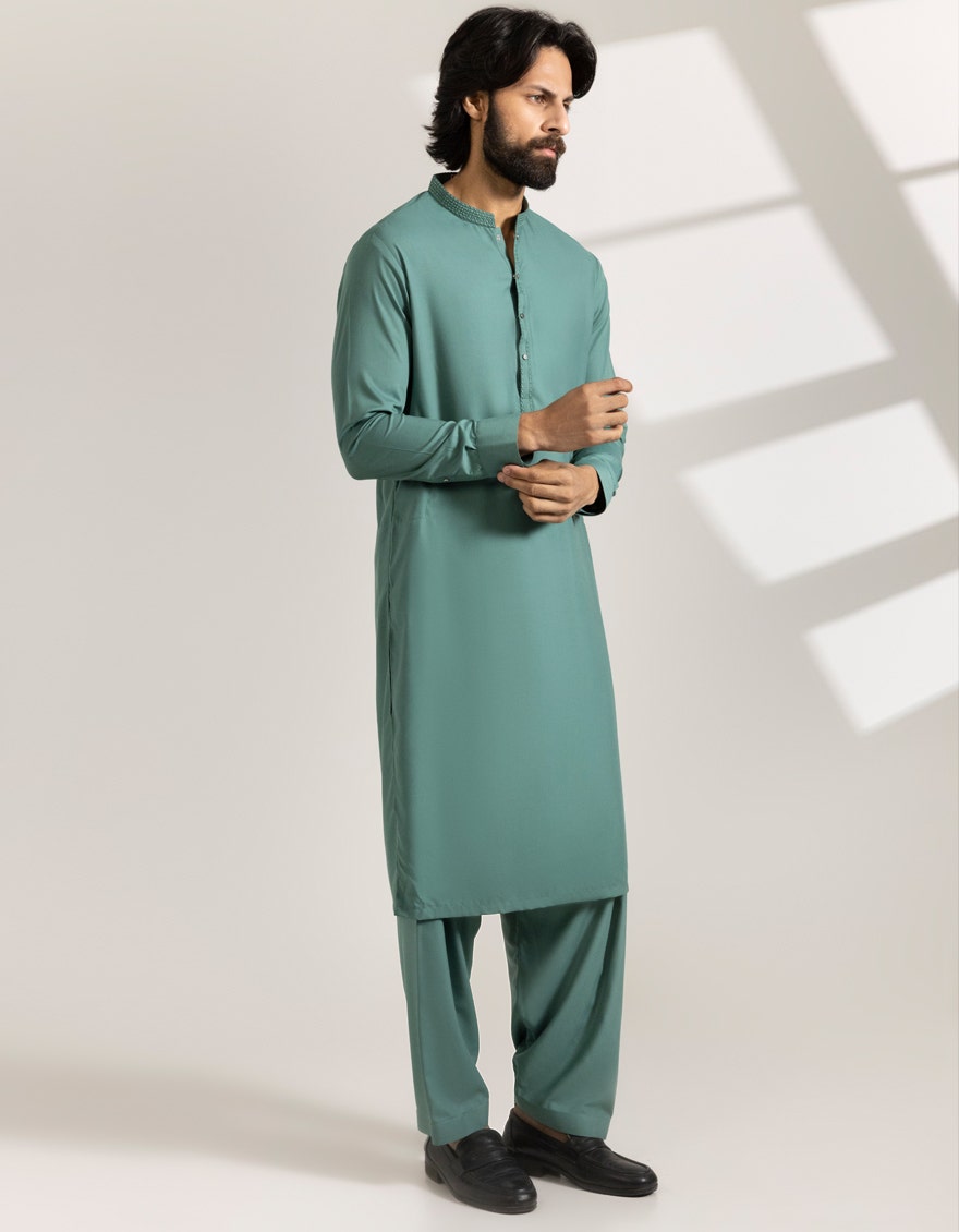 Green Limited Edition Embroidered Kameez Shalwar